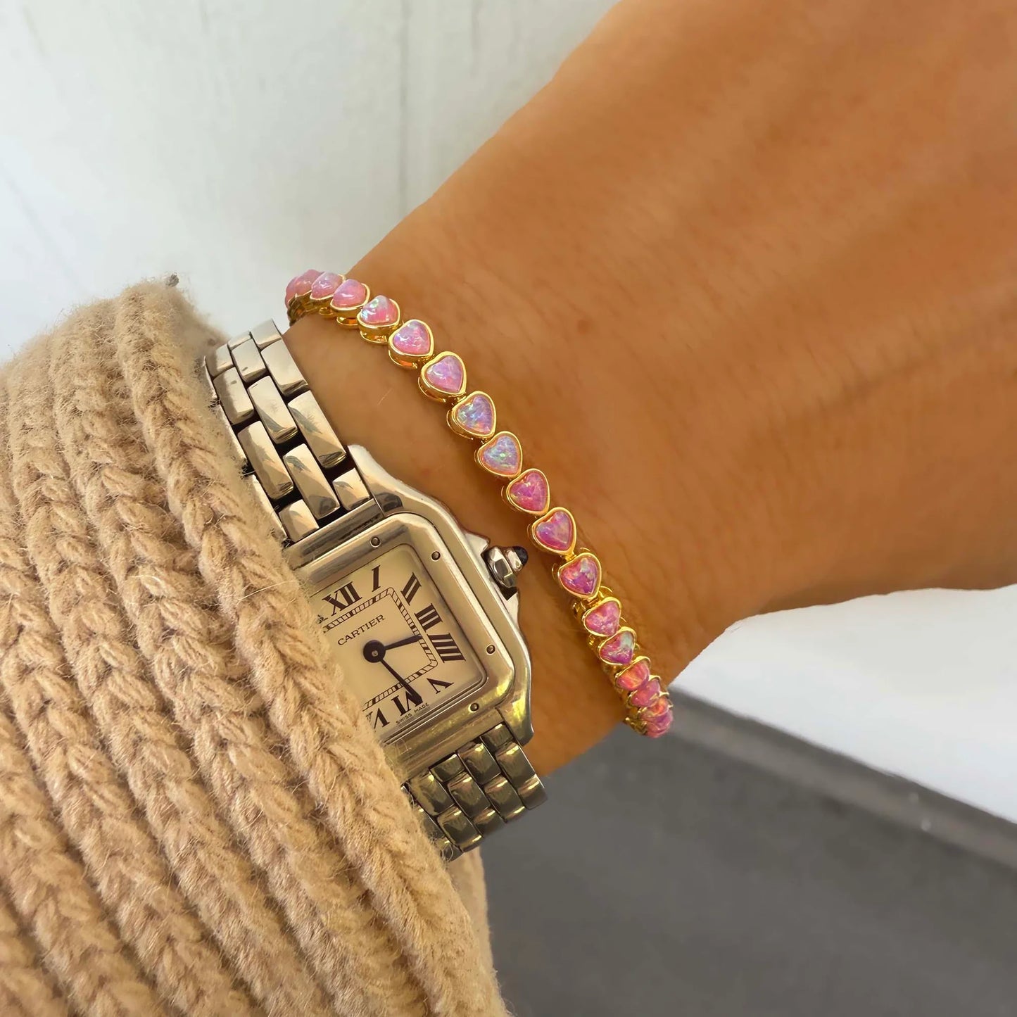 Pink Opal Ombre Heart and Heart Tennis Bracelet