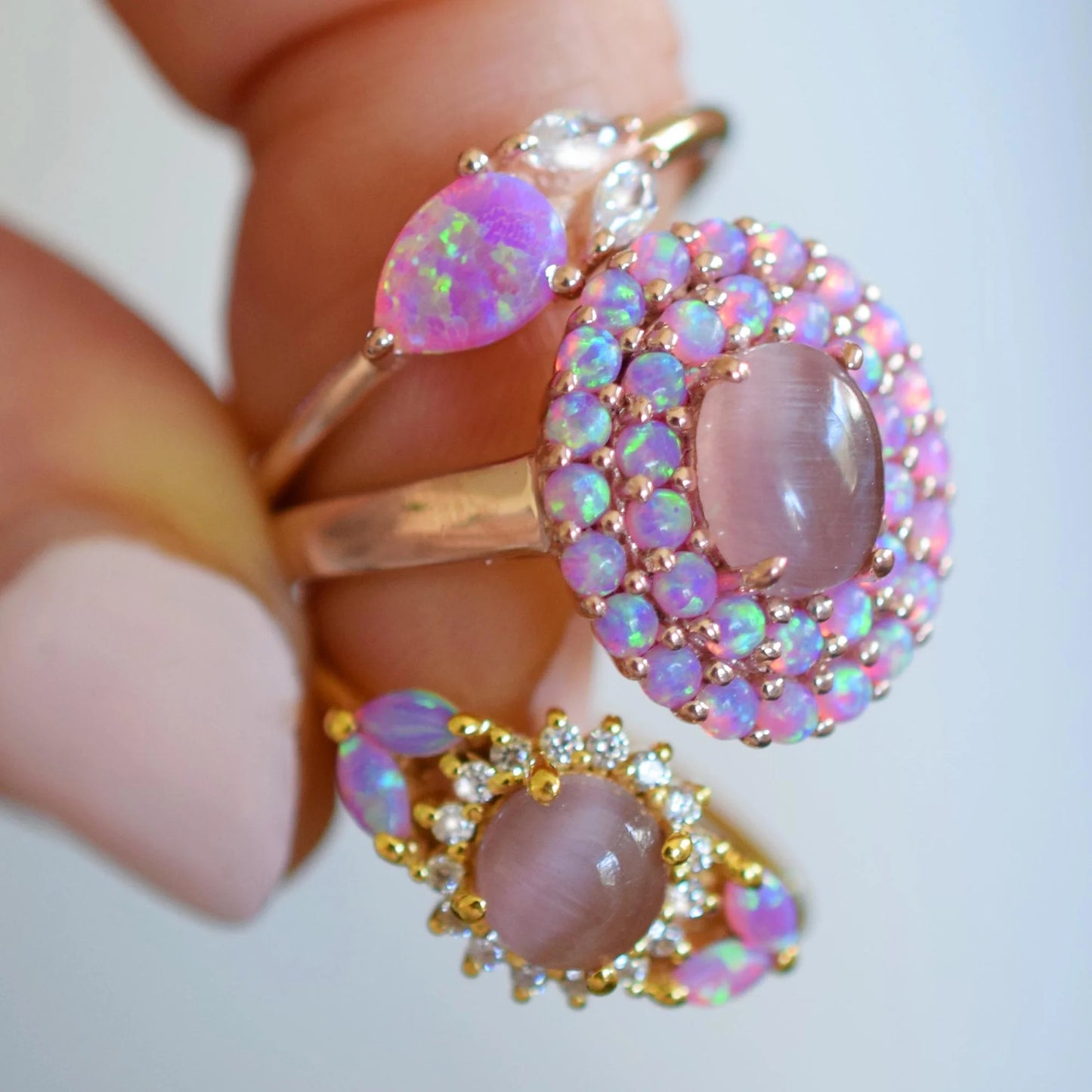 Rose Gold Pink Opal Leaflet Ring