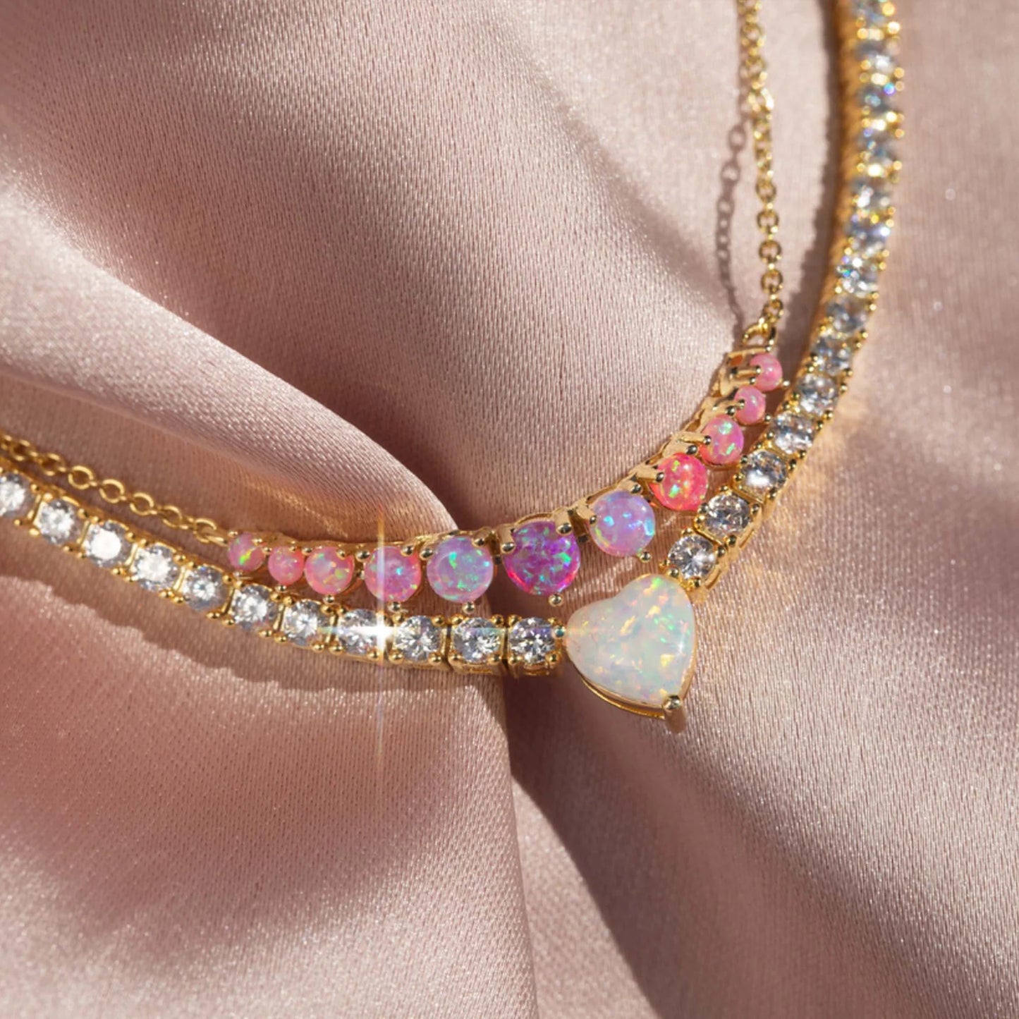 Pink Opal Ombre Cascade Necklace