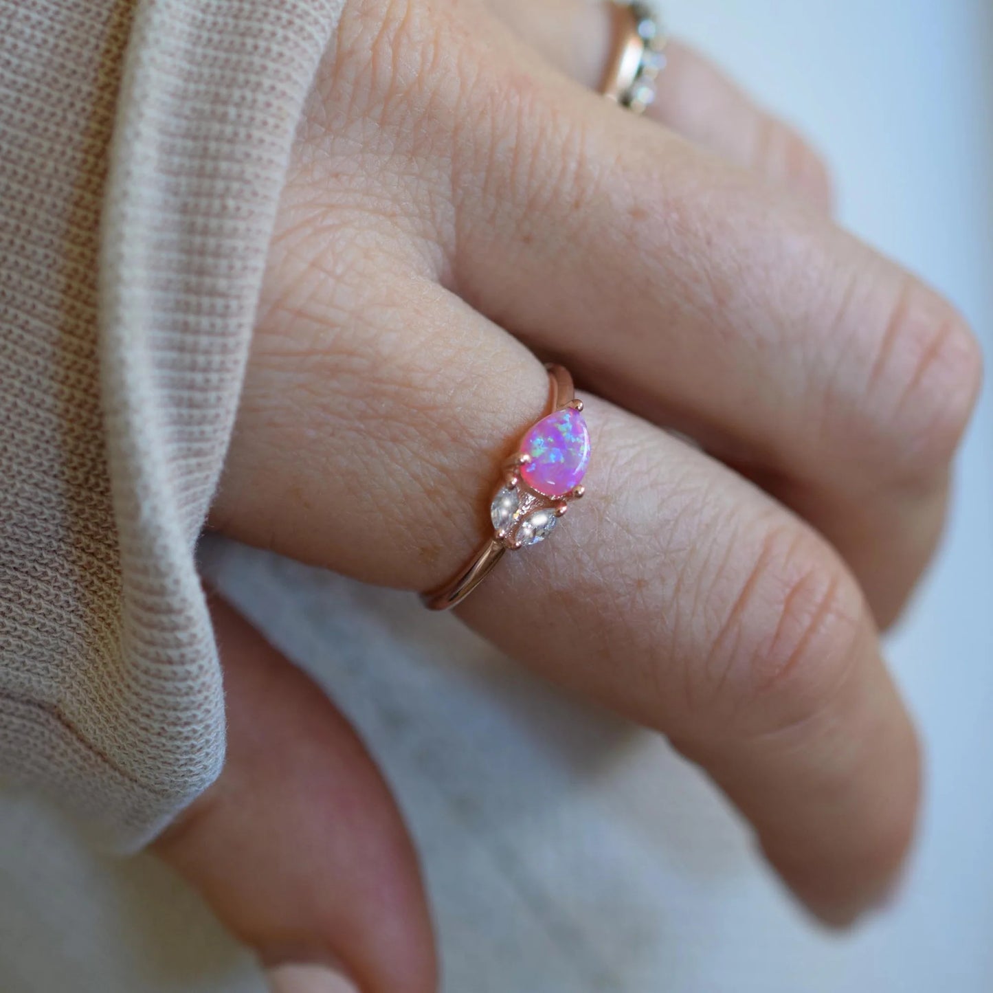 Rose Gold Pink Opal Leaflet Ring