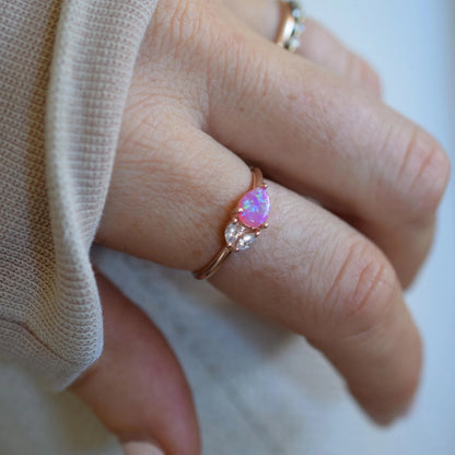 Rose Gold Pink Opal Leaflet Ring