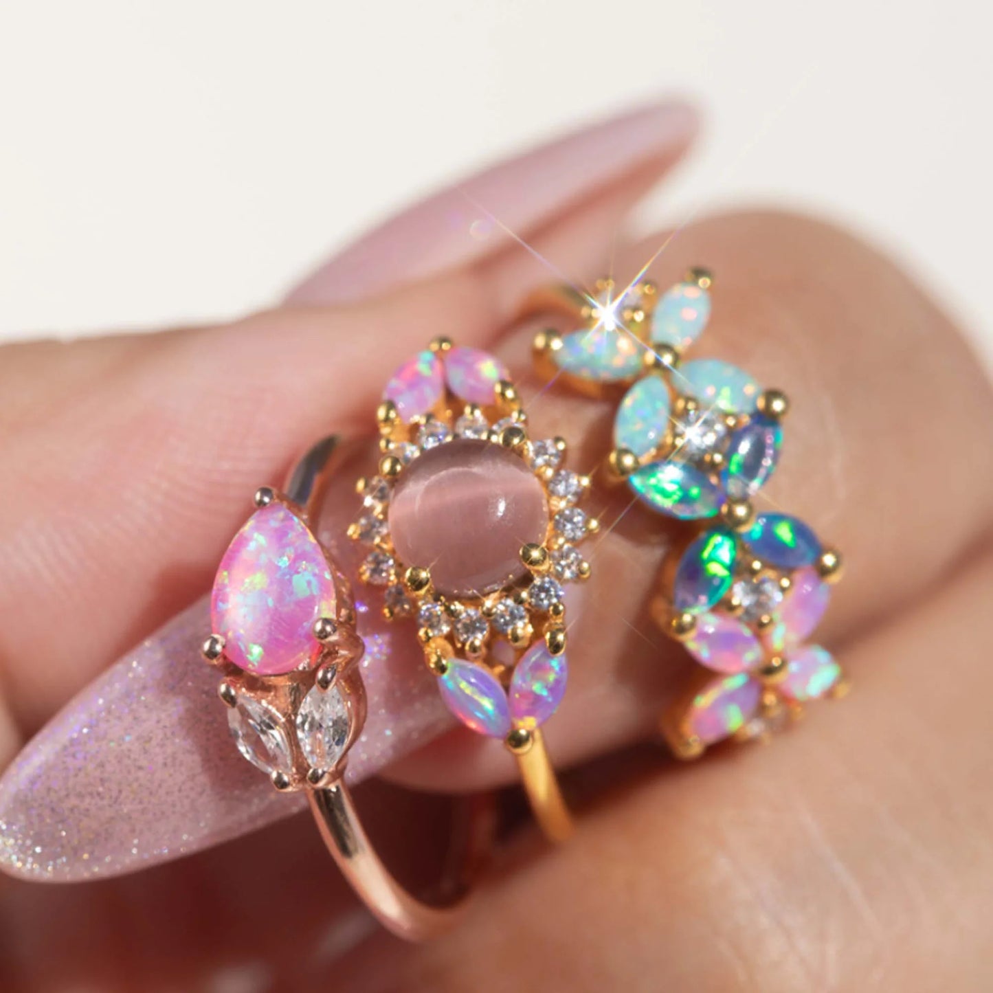 Rose Gold Pink Opal Leaflet Ring