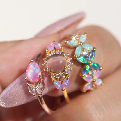 Rose Gold Pink Opal Leaflet Ring