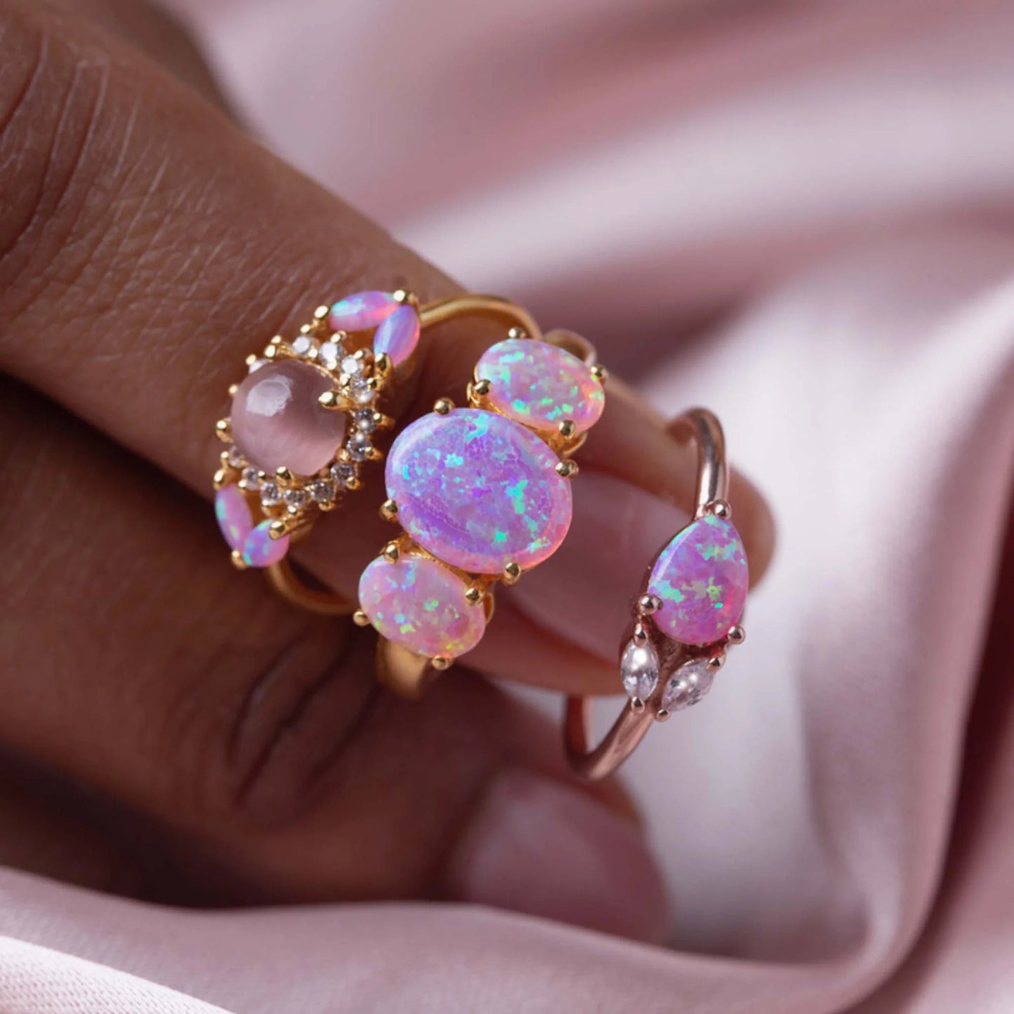 Rose Gold Pink Opal Leaflet Ring